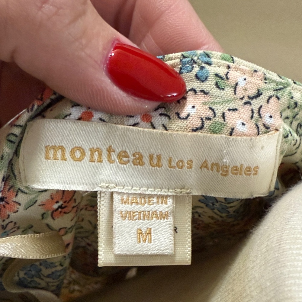 Monteau Floral Wrap Dress - Cream, Blue, Pink - Picture 3 of 3